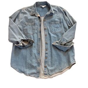 Old Navy The Boyfriend Shirt Light Wash Denim Button Up Casual Top Womens L